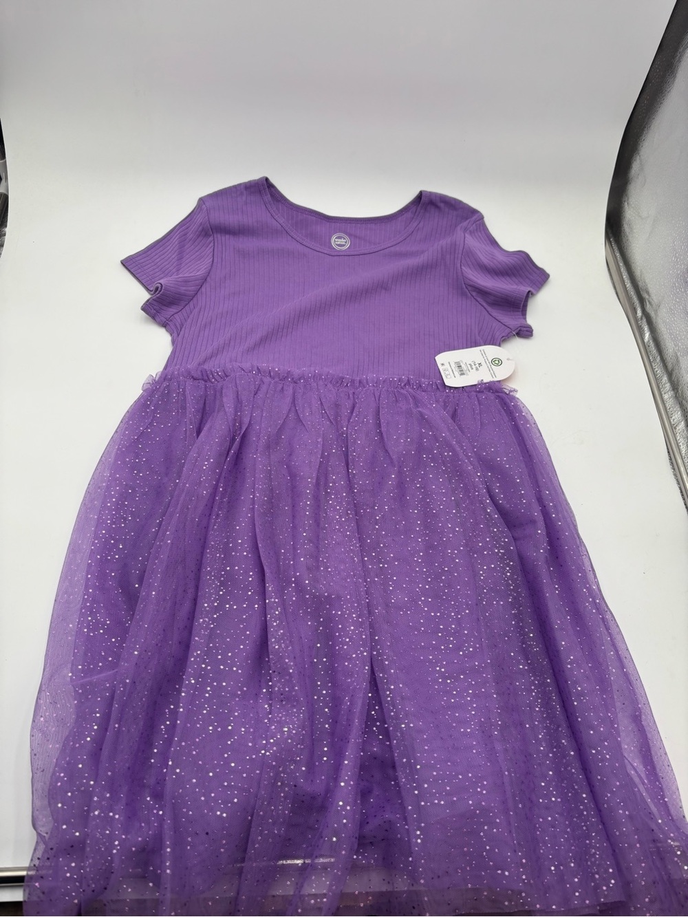wonder nation Purple Short-Sleeve Sparkle Tulle Dress